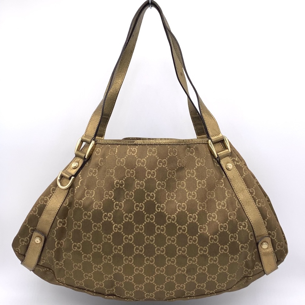 Gucci Limited Edition Abbey Brown Gg Fabric Gold Vintage Bag